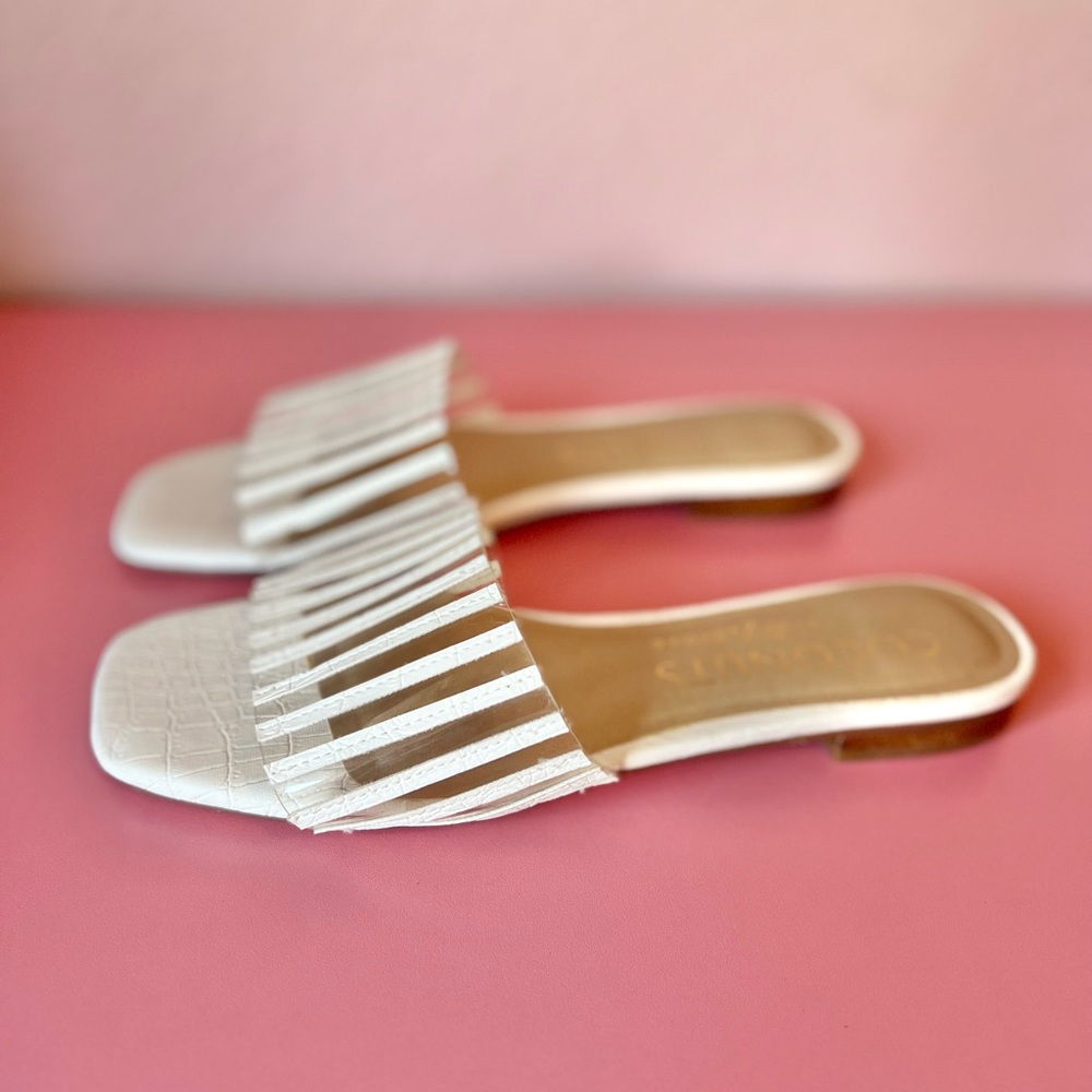 Up Late White Crocodile-Embossed Slide Sandals from Coconuts by Matisse